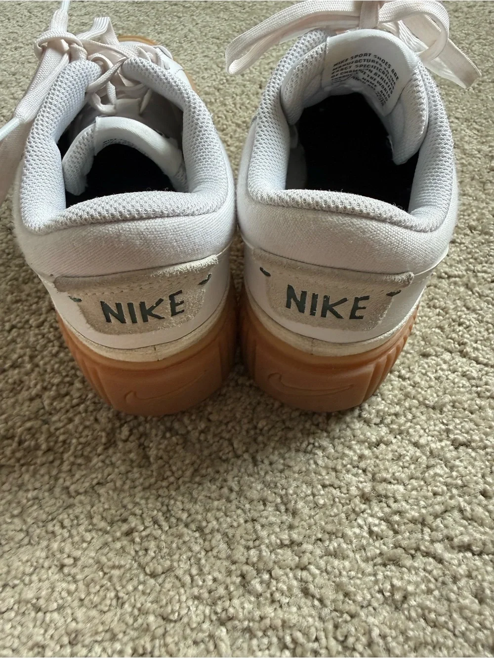 platform Nike White and Gum Low-Top Sneakers with Black Swoosh
